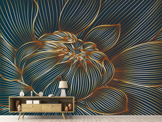 Golden lines 3d flower wallpaper