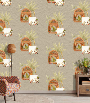 Holy Cow With Jharokha Design Wallpaper