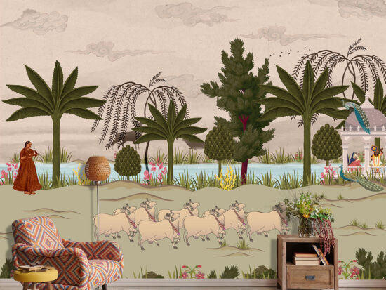 Rural Pichwai Panorama Wallpaper