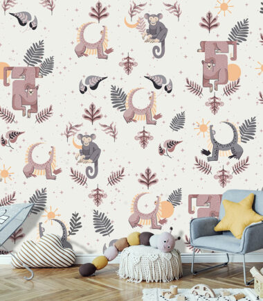 Boho Cartoon Animal Wallpaper kids