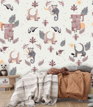 Boho Cartoon Animal Wallpaper kids