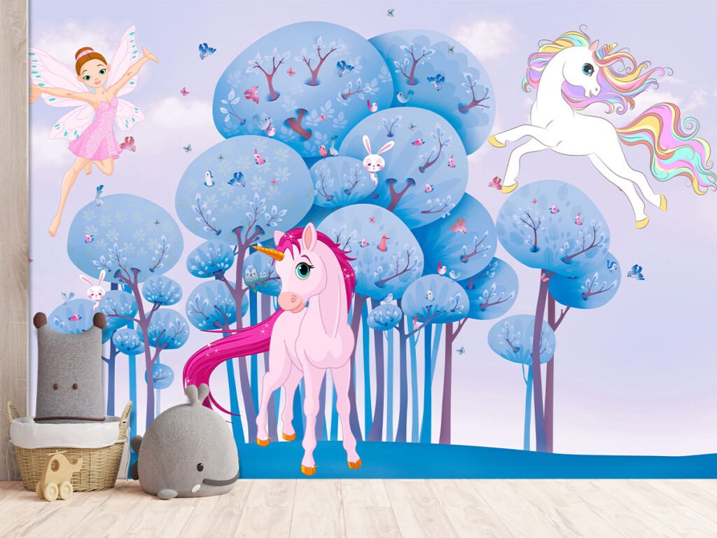 Unicorn with Blue Trees wallpapers