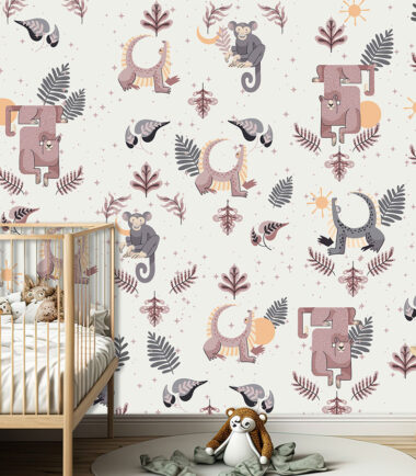 Boho Cartoon Animal Wallpaper Kids