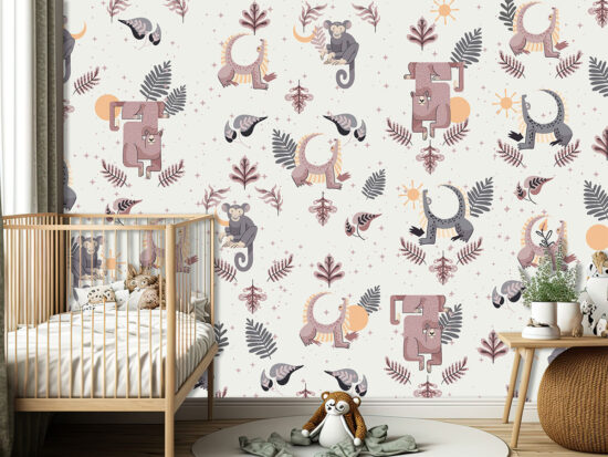 Boho Cartoon Animal Wallpaper Kids