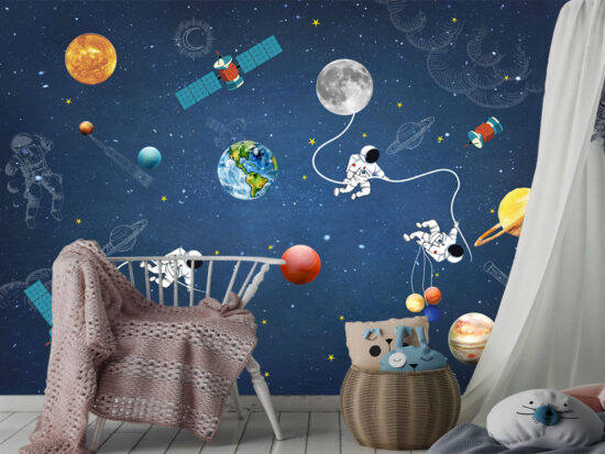 kids planet with astronaut wallpaper