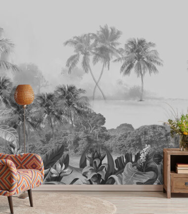 Black & White Palm Tree Scenery Wallpaper