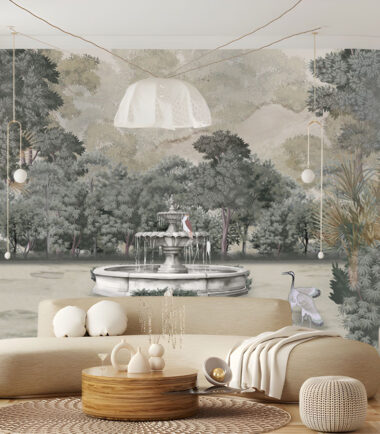 Fountain Garden Tropical Wallpaper