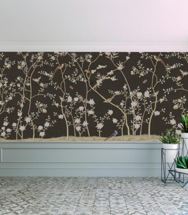 Black chinoiserie wallpaper