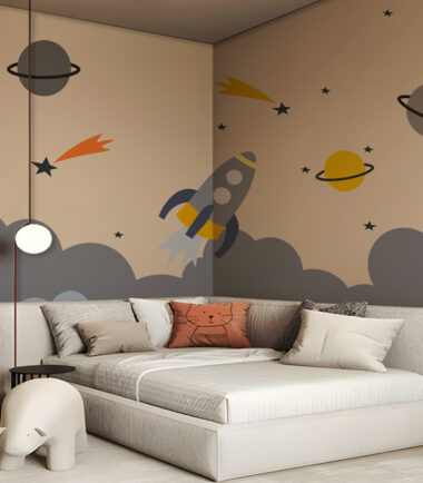 Kids Rocket & Planet Wallpaper