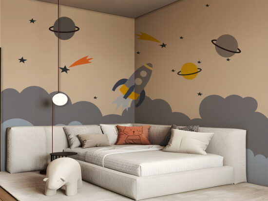 Kids Rocket & Planet Wallpaper