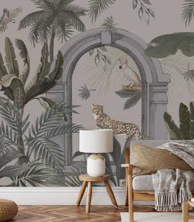 Green Tropical with Leopard Wallpaper