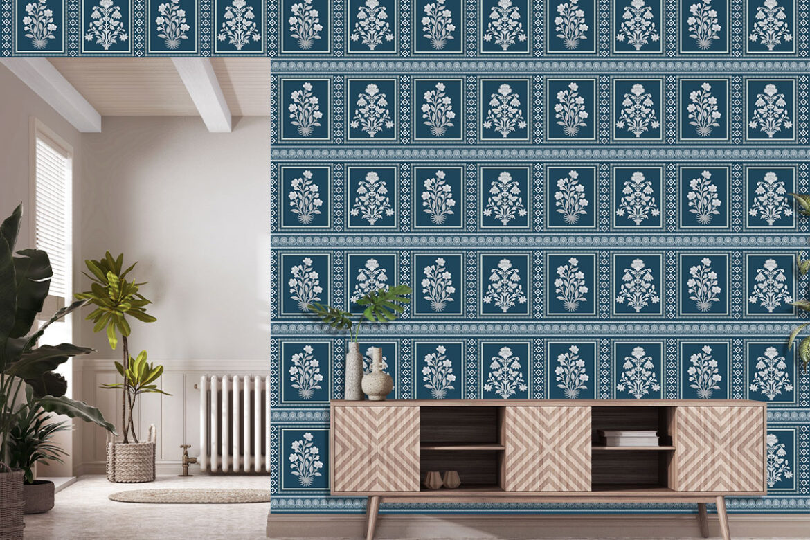 Elevate Your Space with Elegant Floral Symmetry Wallpaper by Wallkalakar