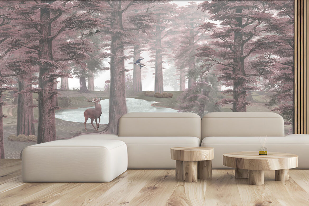 Monochrome Forest and Deer Wallpaper