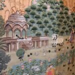 Embroidery style wallpaper with stitched texture for luxury interiors