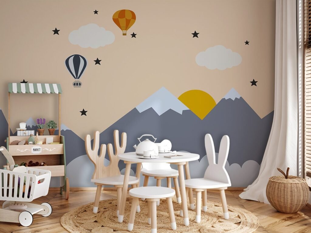 kids mountain hot balloon wallpaper